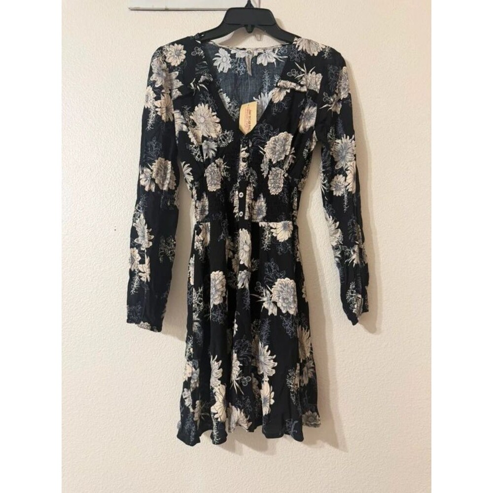 American Rag Floral Black Cream Dress Small New